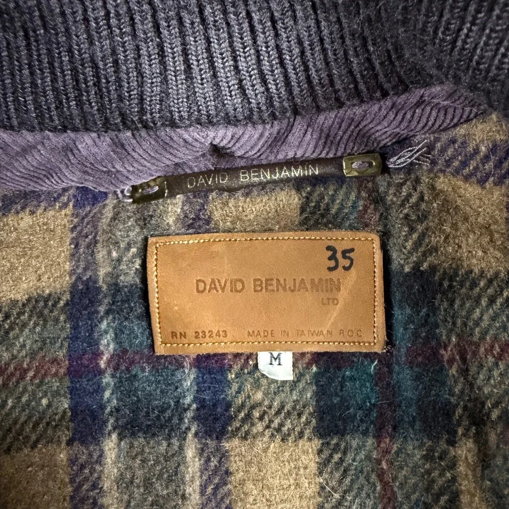 David Benjamin Vintage Corduroy Bomber Jacket Men M Purple Plaid Lined 80s Retro